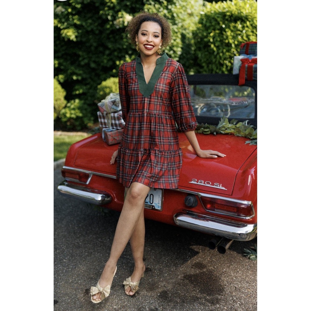 Smith & Quinn TORY DRESS L Large Merry Tartan Plaid Tiered Dress Corduroy Preppy